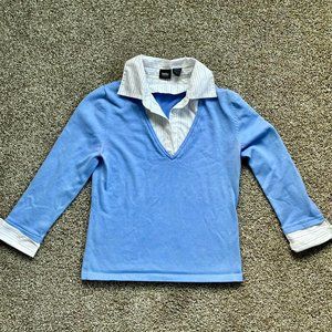 Y2k layered collared blue long sleeve knit sweater and button up top